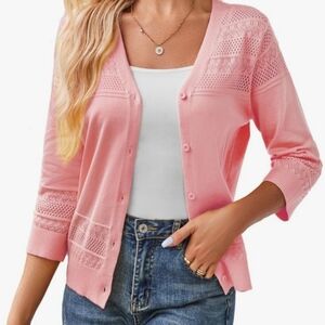 Pink Lace Cardigan Sweater